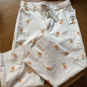 Floral High Waisted Wide Leg White Pants